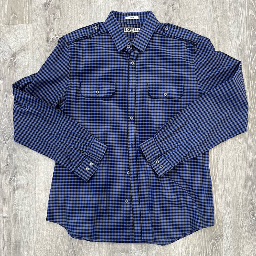 Express Men, casual Men’s button down in black and blue